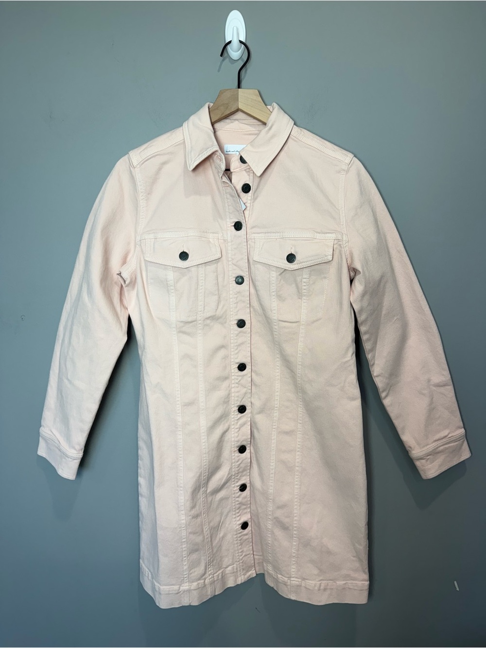LOFT Blush Pink/Peach Denim Shirt Dress Size 8 Button Front Stretch Cotton